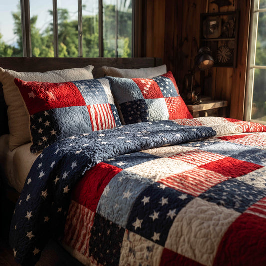 Classic Liberty Stripes 3-Piece Quilted Bedding Set NCU0PVL840