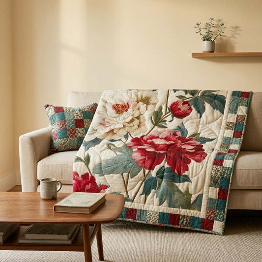 Classic Peonies Quilted Blanket NCU0DQQ0552