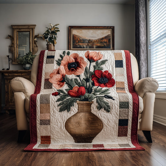 Classic Poppy Arrangement Quilted Blanket NCU0LDH841