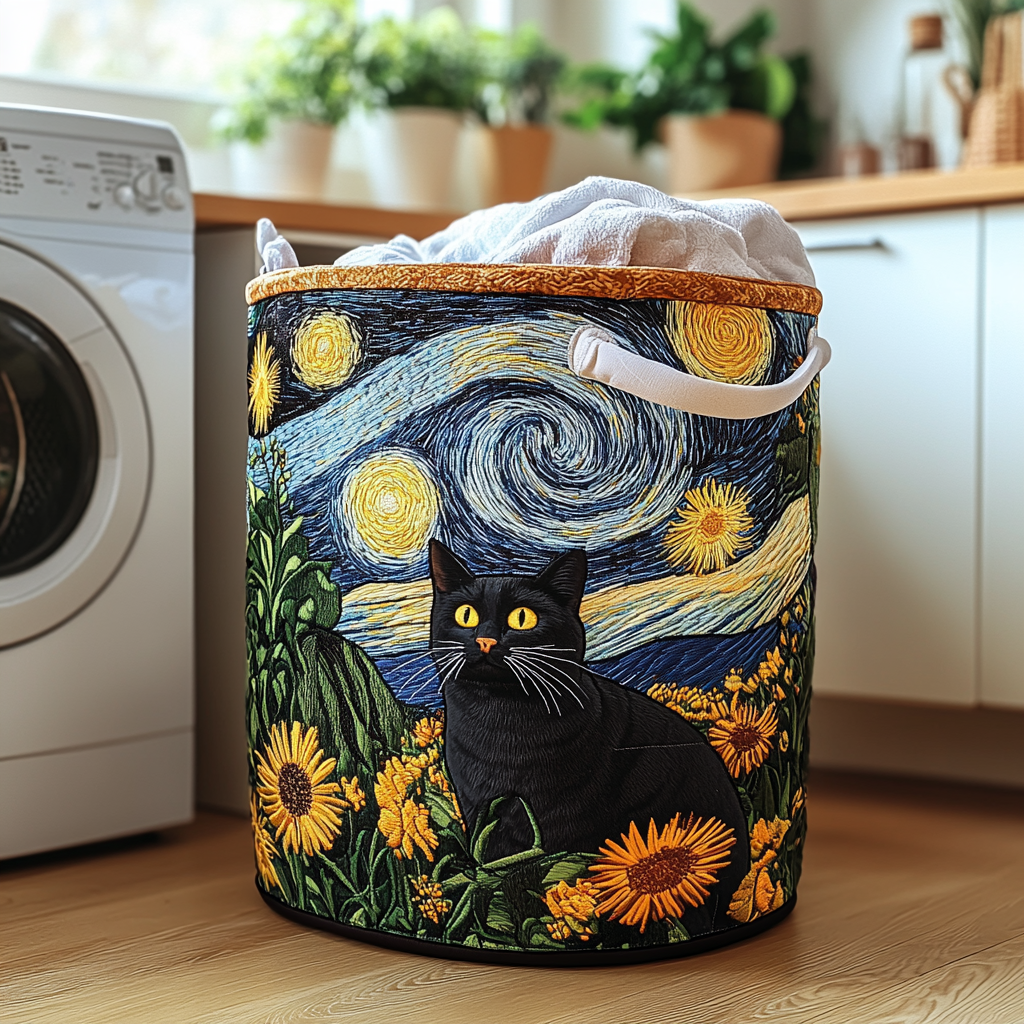 Rustic Black Cat Quilted Laundry Basket NCU0HNH036 main image 1