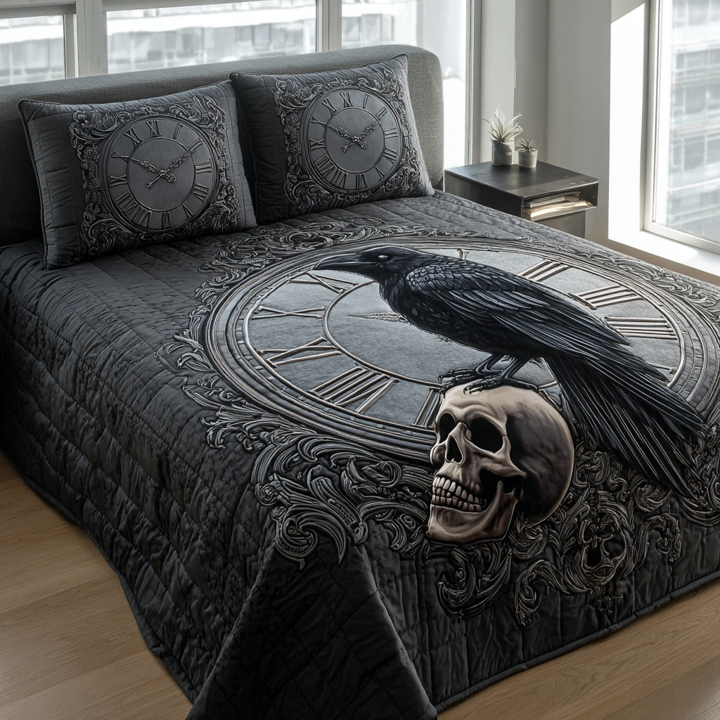 Clock Raven 3-Piece Quilted Bedding Set NCU0PVL935