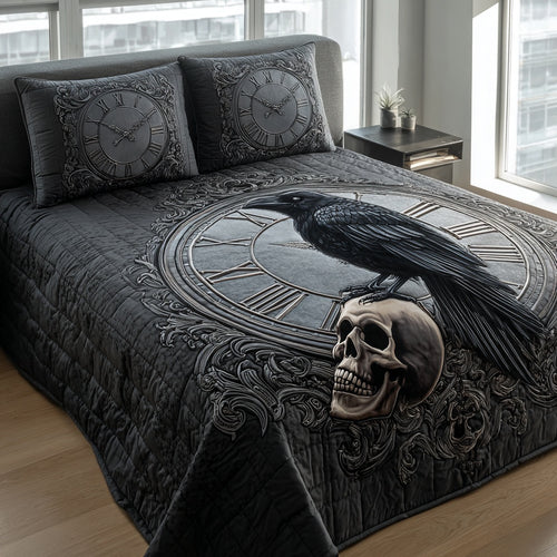 Clock Raven 3-Piece Quilted Bedding Set NCU0PVL935