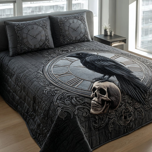 Clock Raven 3-Piece Quilted Bedding Set NCU0PVL935