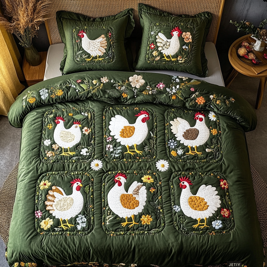 Cluck And Charm 3-Piece Quilted Bedding Set NCU0DK2344