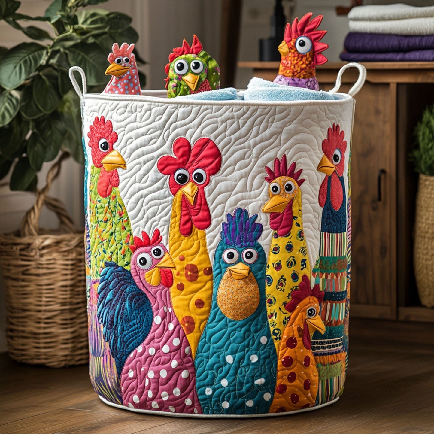 Cluckin Cute Quilted Laundry Basket NCU0PTT778