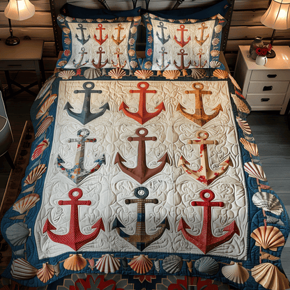 Coastal Anchors 3-Piece Quilted Bedding Set NCU0TH1215