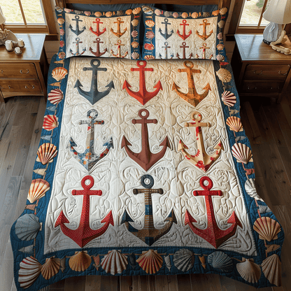 Coastal Anchors 3-Piece Quilted Bedding Set NCU0TH1215