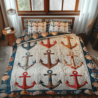 Coastal Anchors 3-Piece Quilted Bedding Set NCU0TH1215