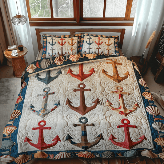 Coastal Anchors 3-Piece Quilted Bedding Set NCU0TH1215