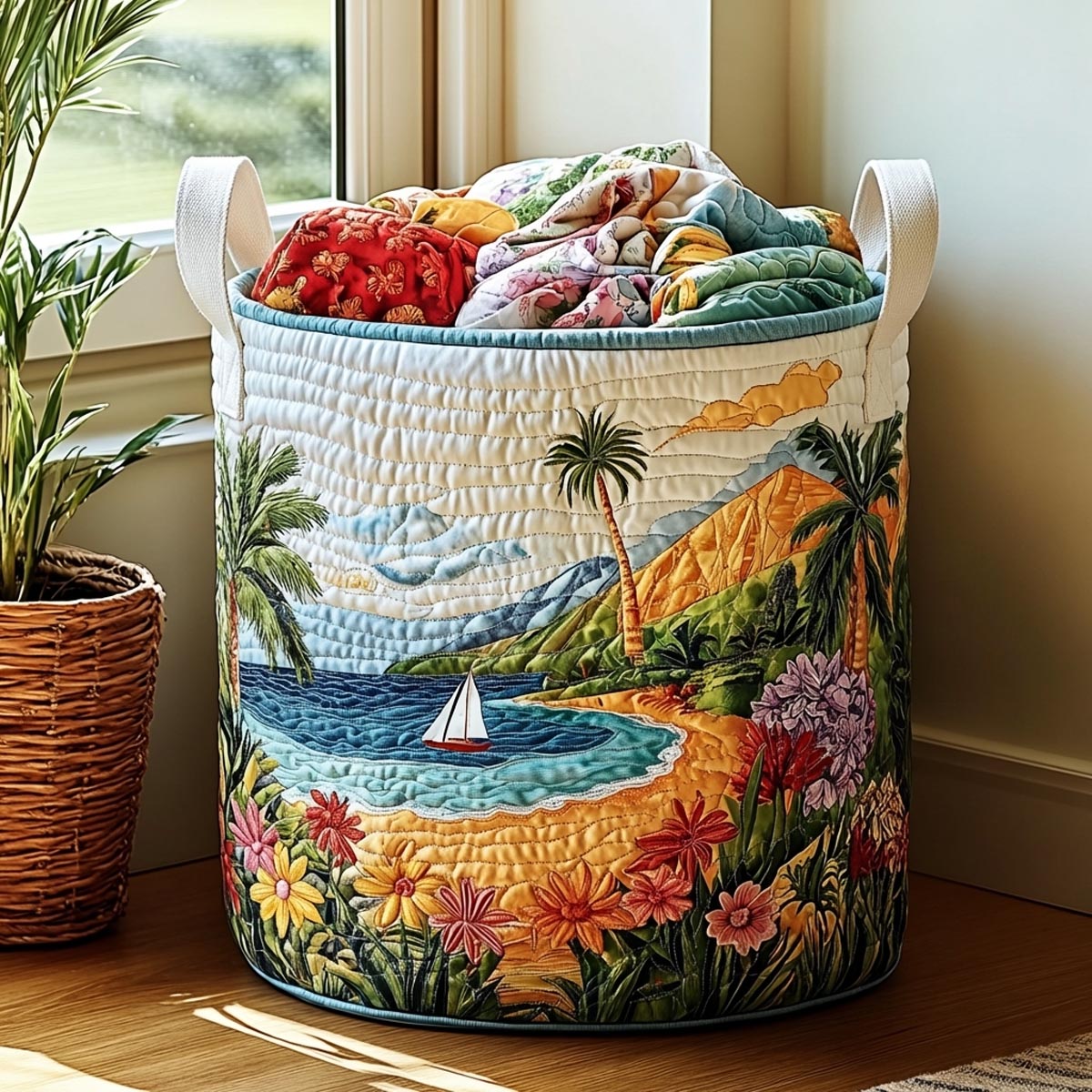 Coastal Breeze Quilted Laundry Basket NCU0DV2038