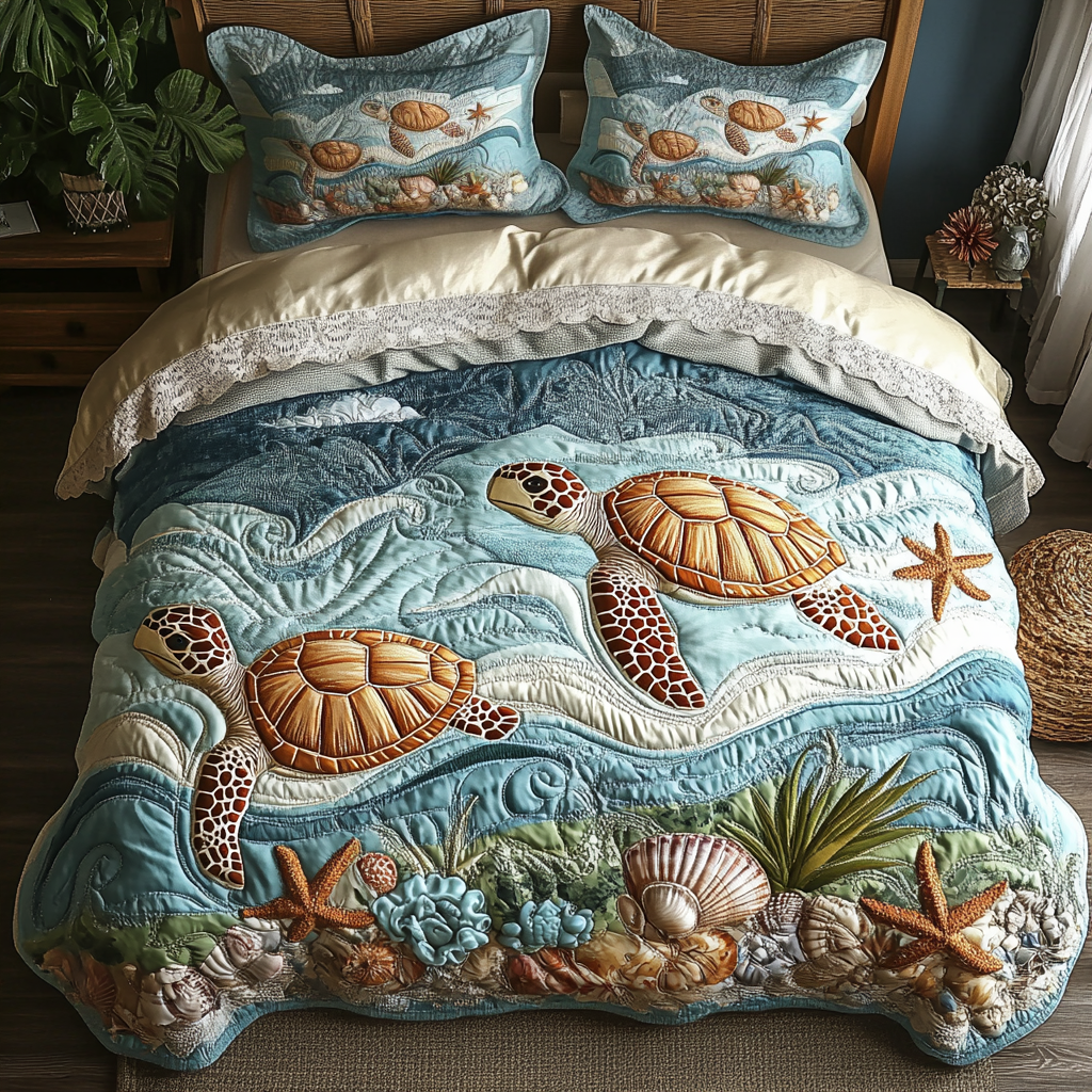 Coastal Charm 3-Piece Quilted Bedding Set NCU0NVH336