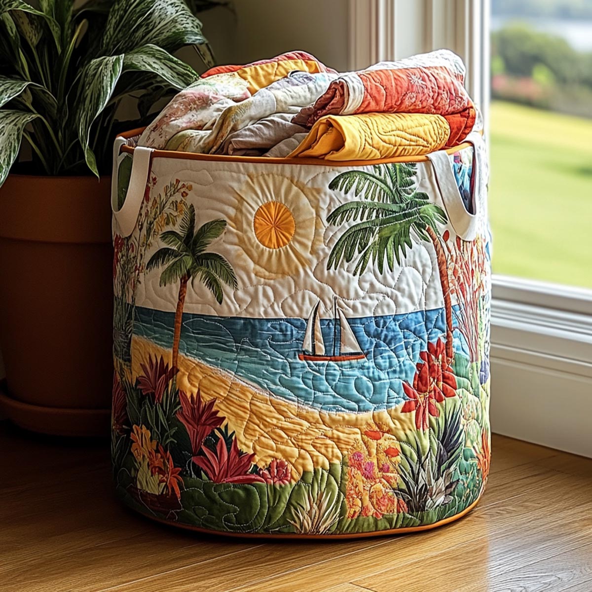 Coastal Charm Quilted Laundry Basket NCU0DV2045