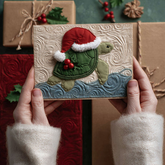 Coastal Christmas Turtle Quilted Fabric Postcard NCU0PTT2404