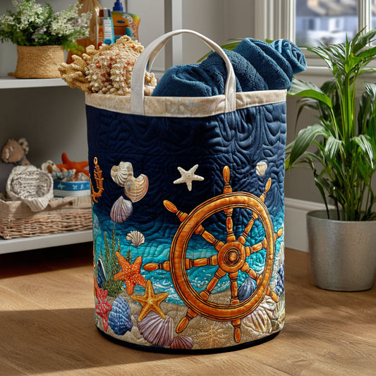Coastal Compass Quilted Laundry Basket NCU0PTT1007