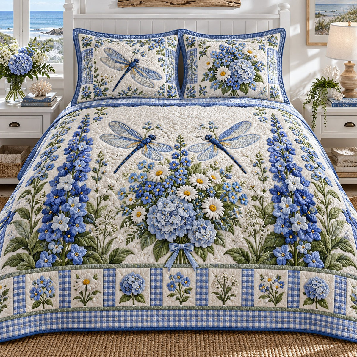 Coastal Delphinium Dragonfly 3-Piece Quilted Bedding Set NCU0NTD2455