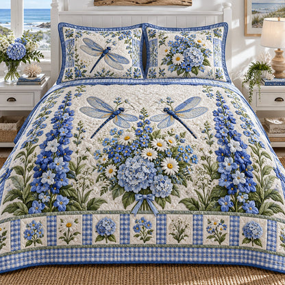 Coastal Delphinium Dragonfly 3-Piece Quilted Bedding Set NCU0NTD2455