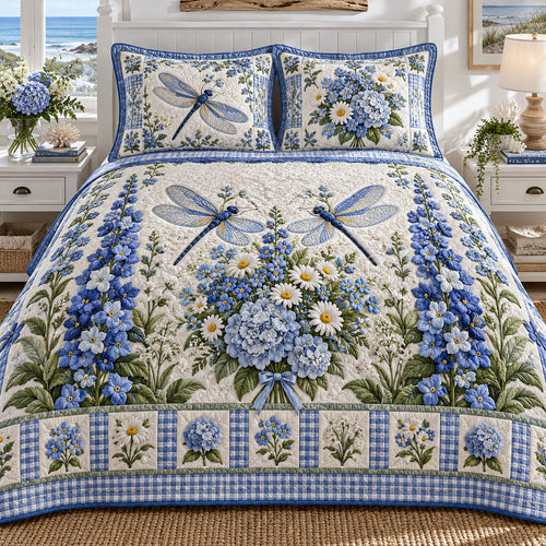 Coastal Delphinium Dragonfly 3-Piece Quilted Bedding Set NCU0NTD2455