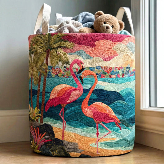 Coastal Flamingo Quilted Laundry Basket NCU0NNT2978