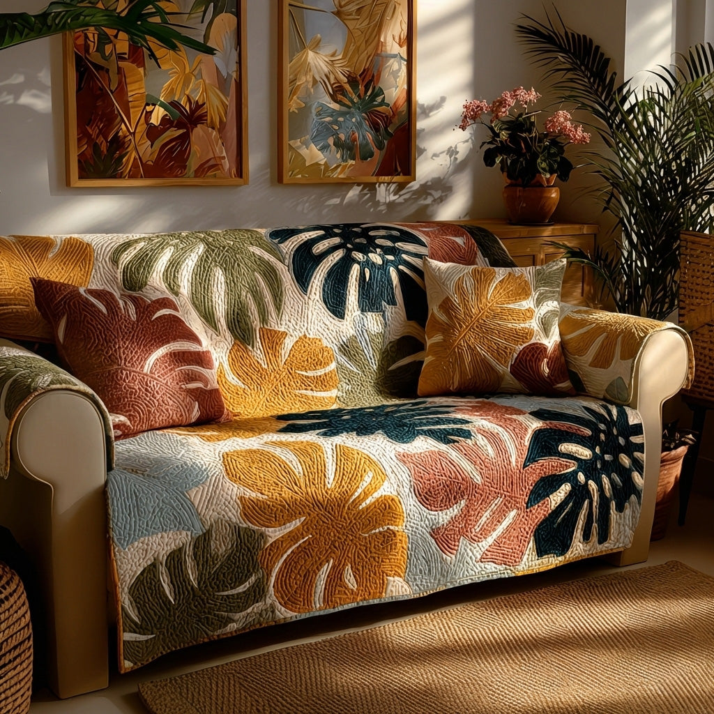 Coastal Florals Quilted Sofa Cover NCU0LDH440
