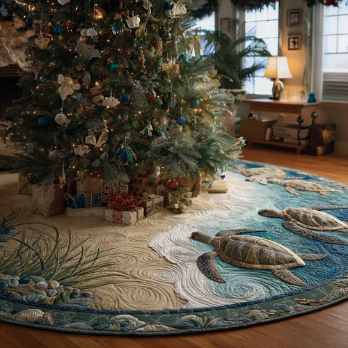 Coastal Harmony Turtle Christmas Quilted Tree Skirt NCU0DV1419