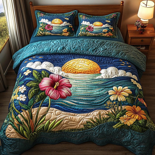 Coastal Hibiscus 3-Piece Quilted Bedding Set NCU0DV1958