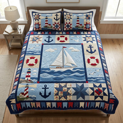 Coastal Lighthouse Bloom 3-Piece Quilted Bedding Set NCU0HNH1141