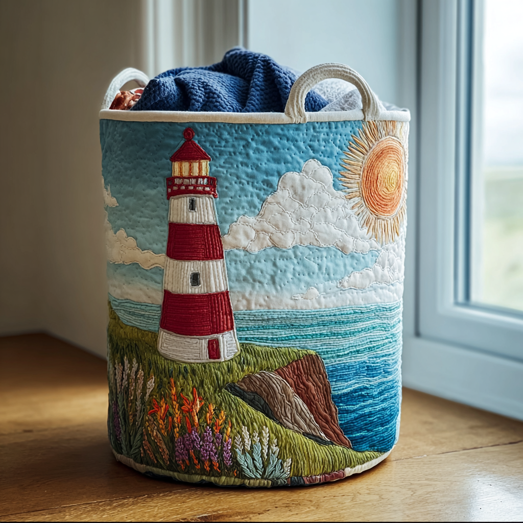 Coastal Lighthouse Quilted Laundry Basket NCU0DDK1552