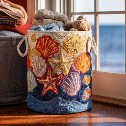 Coastal Shell Vibe Quilted Laundry Basket NCU0NNT1277