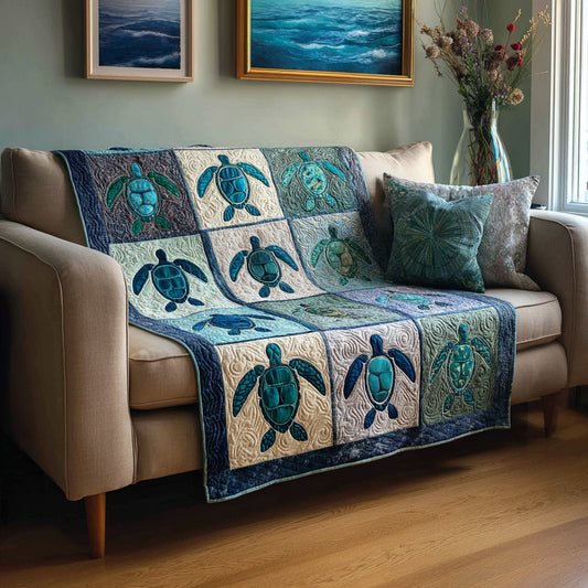 Coastal Turtle Patch Quilted Blanket NCU0LDH786