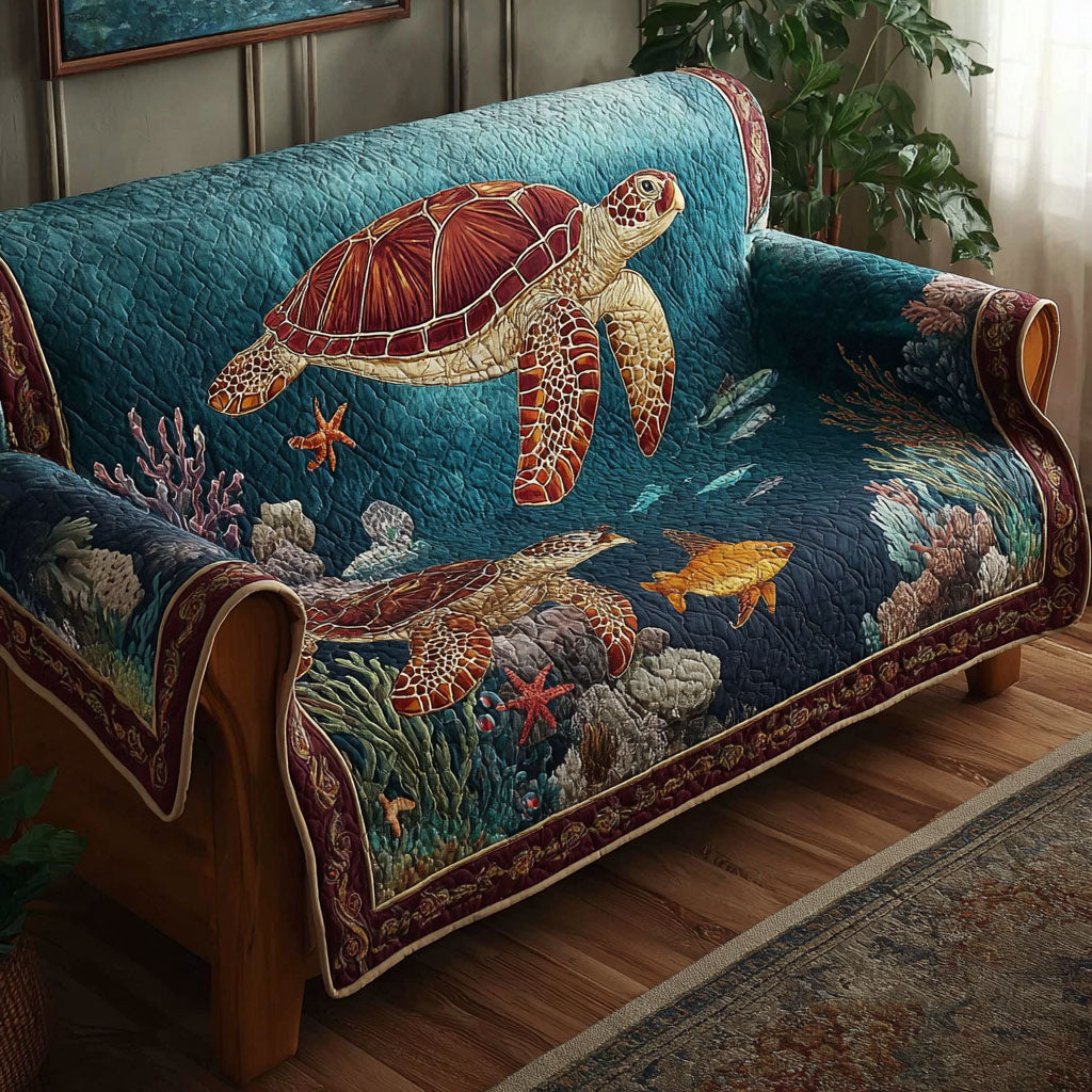 Coastal Turtle Quilted Sofa Cover NCU0NTD1385