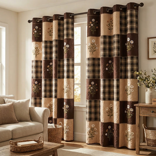 Coffee Plaid Quilted Curtains NCU0NTV991