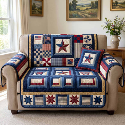 Colonial Blocks Quilted Sofa Cover NCU0NXD1894