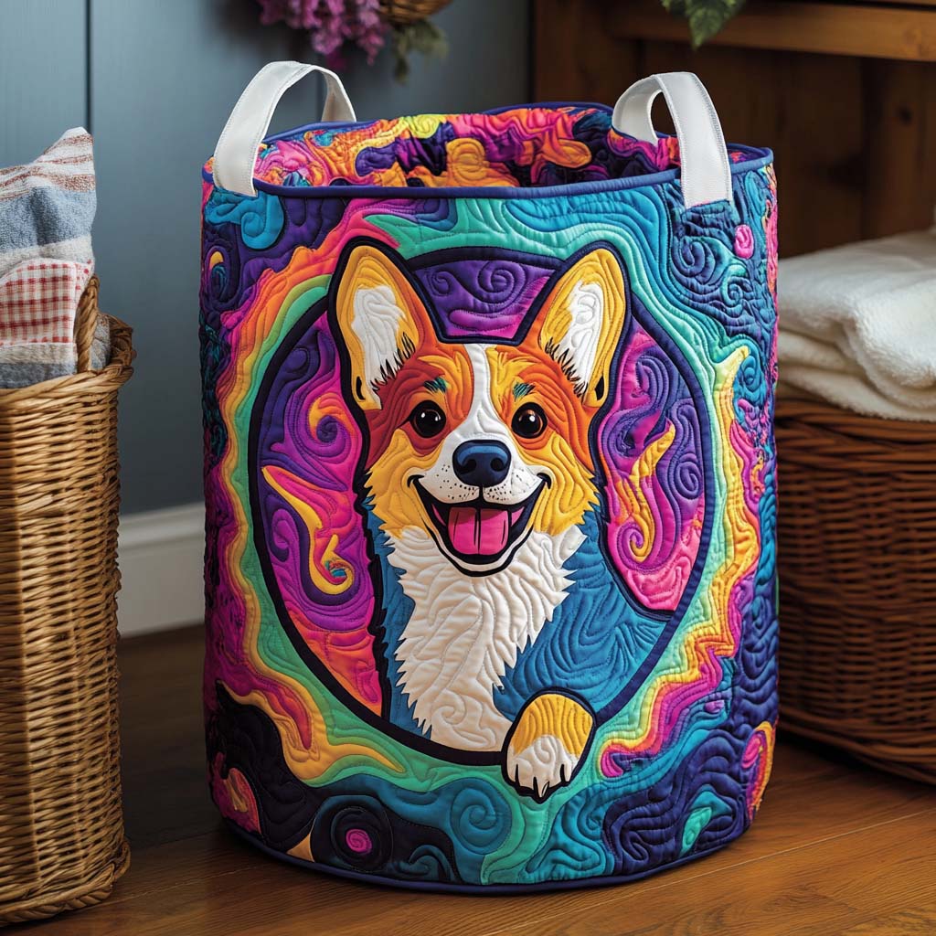 Color Splash Corgi Quilted Laundry Basket NCU0NXD355