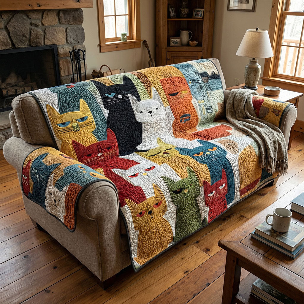 Colorblock Kitties Quilted Sofa Cover NCU0PTT2983