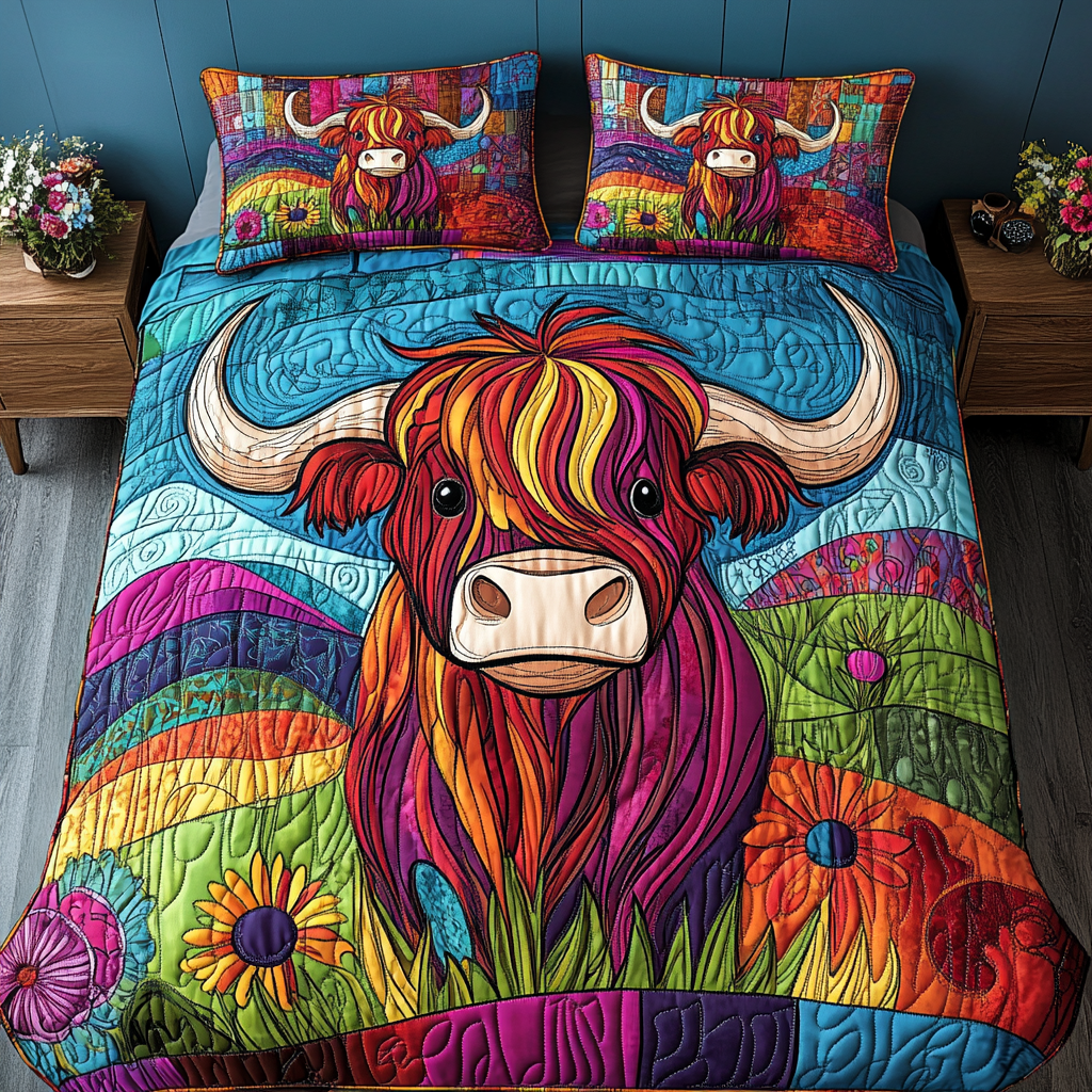 Colorful Cow 3-Piece Quilted Bedding Set NCU0TL2393