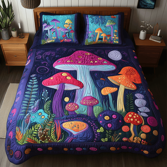 Colorful Mushroom Magic 3-Piece Quilted Bedding Set NCU0TH2575