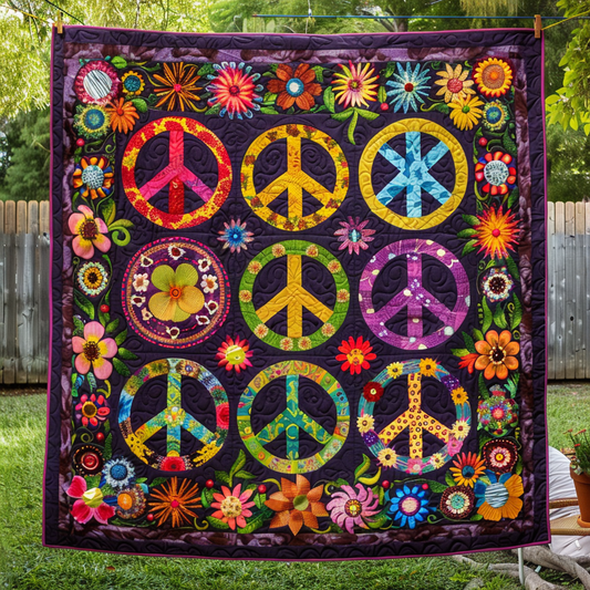 Colorful Peace Signs Quilted Blanket NCU0TH365