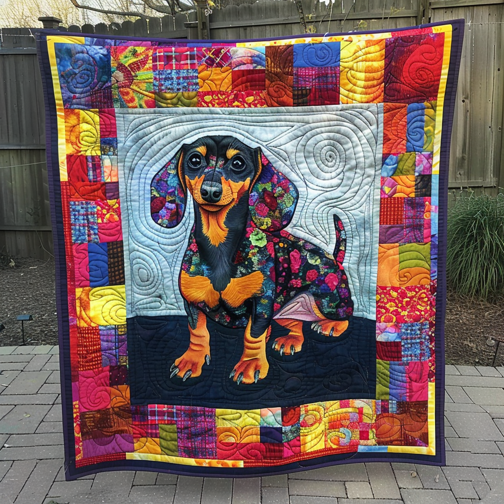 Colorful Weenie Puppy Quilted Blanket NCU0TH230