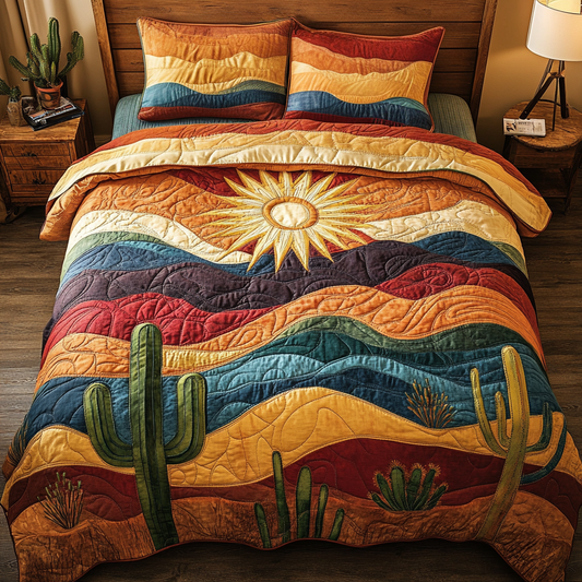 Colorful Cactus 3-Piece Quilted Bedding Set NCU0NVH216