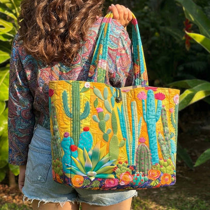 Colorful Cactus Quilted Classic Tote Bag NCU0NNT3153