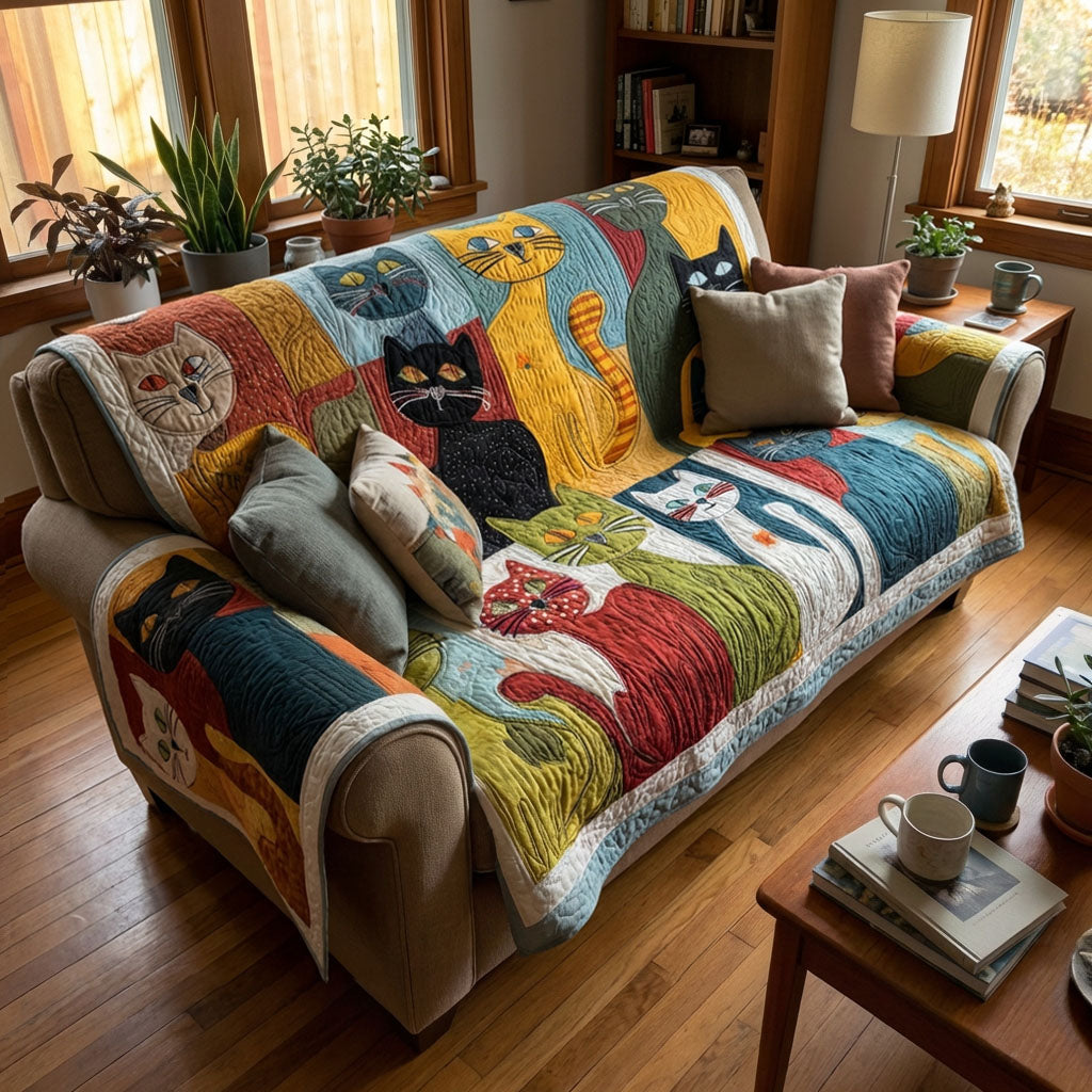 Colorful Cat Chorus Quilted Sofa Cover NCU0PTT2984