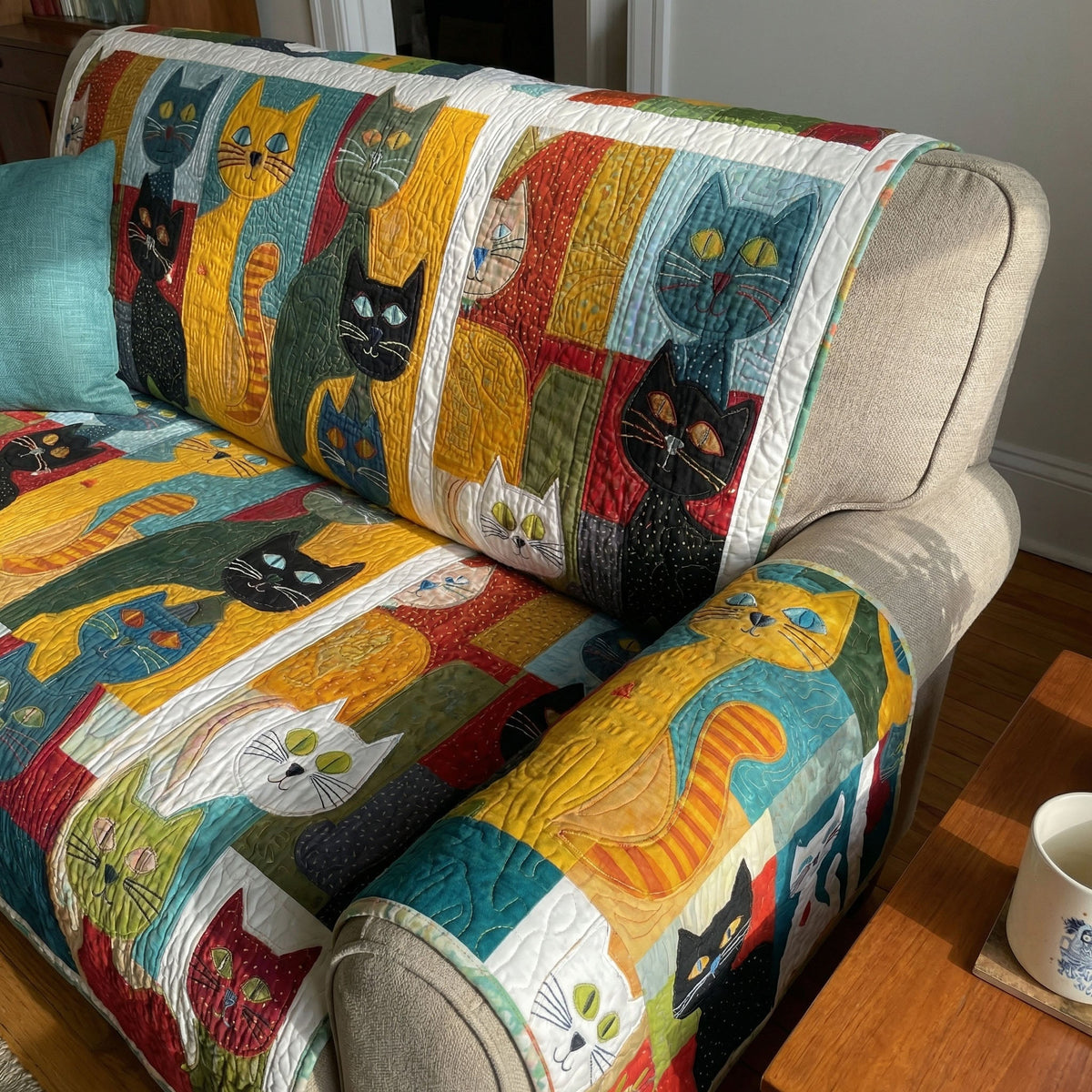 Colorful Cat Chorus Quilted Sofa Cover NCU0PTT2984