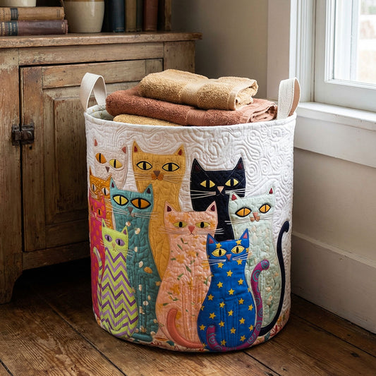 Colorful Cat Gathering Quilted Laundry Basket NCU0PTT3035