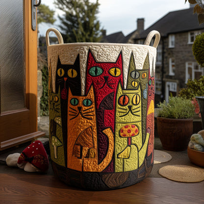 Colorful Cat Haven Quilted Laundry Basket NCU0PTT2381