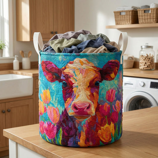 Colorful Cow Bloom Quilted Laundry Basket NCU0NNT3049
