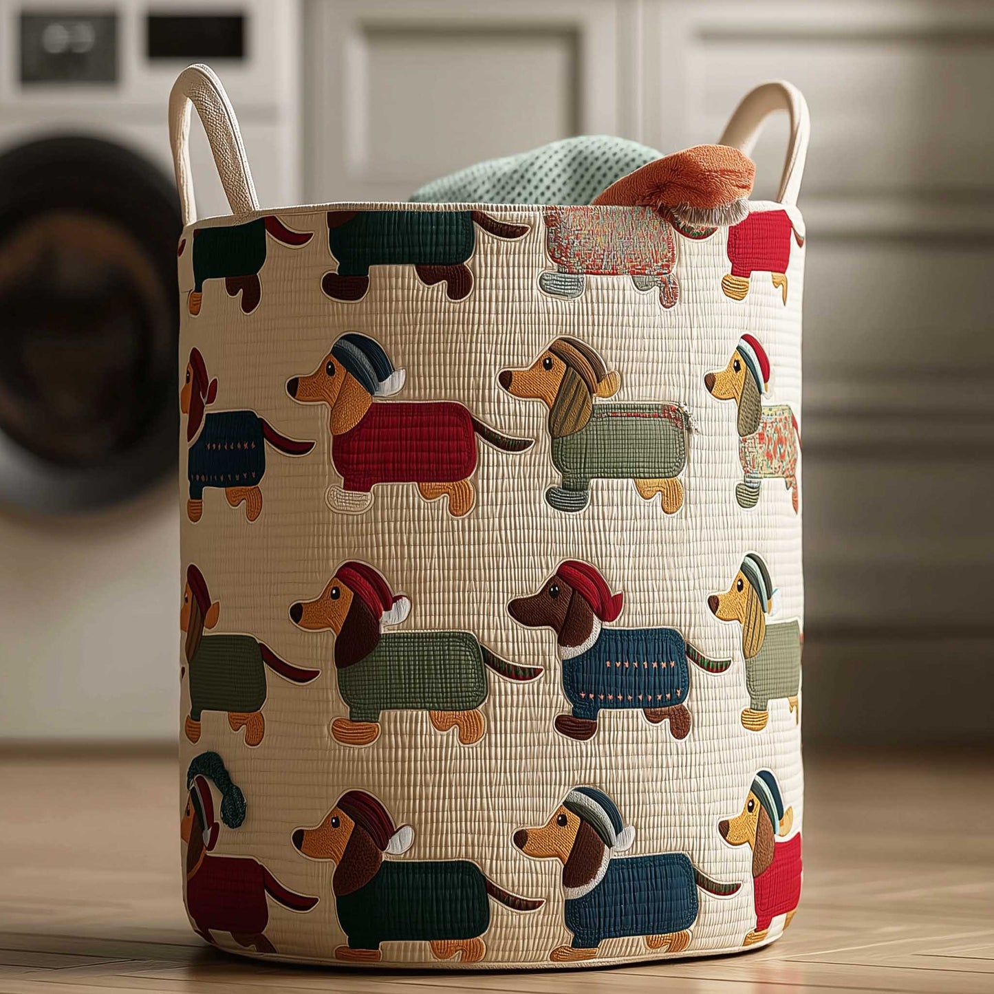 Colorful Dachshund Pattern Quilted Laundry Basket NCU0HTT095