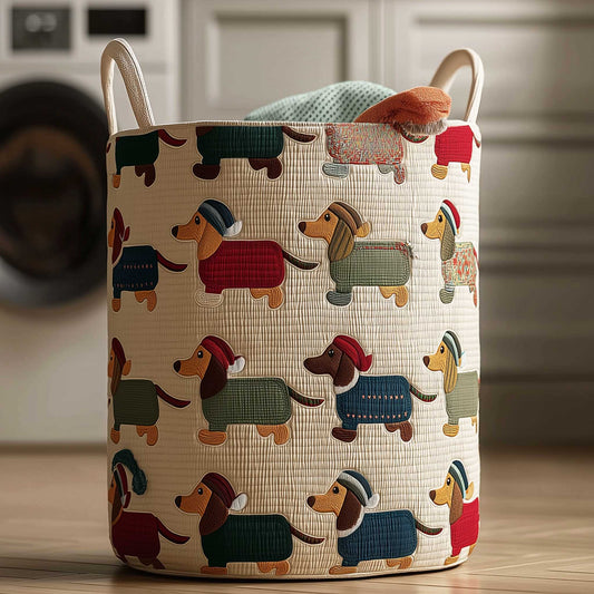 Colorful Dachshund Pattern Quilted Laundry Basket NCU0HTT095