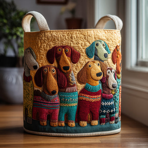 Colorful Dachshunds Quilted Laundry Basket NCU0DV1637