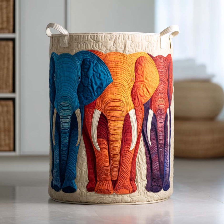Elephant Vista Quilted Laundry Basket NCU0DV1688