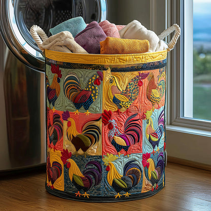 Colorful Rooster Quilted Laundry Basket NCU0TH3114
